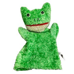 Vintage Dollar Tree Frog Hand Puppet Green Plush Stuffed Story Time